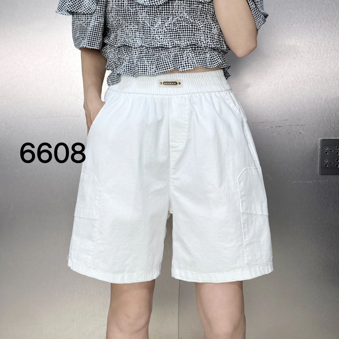 2025夏季新品时尚女士短裤松紧腰宽松工装裤显瘦简约时尚五分裤