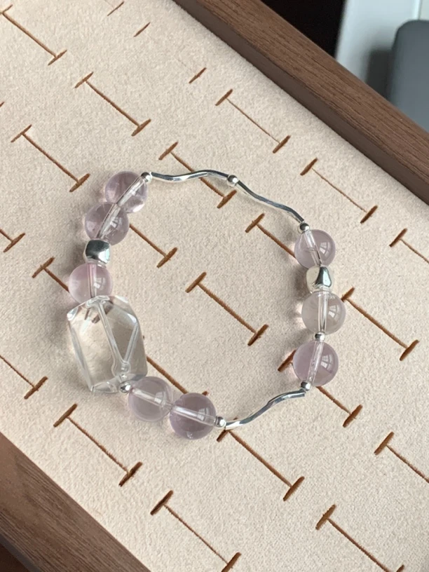 【冰雨】淡雅冰透玻利淡紫白水清透维亚高透手串