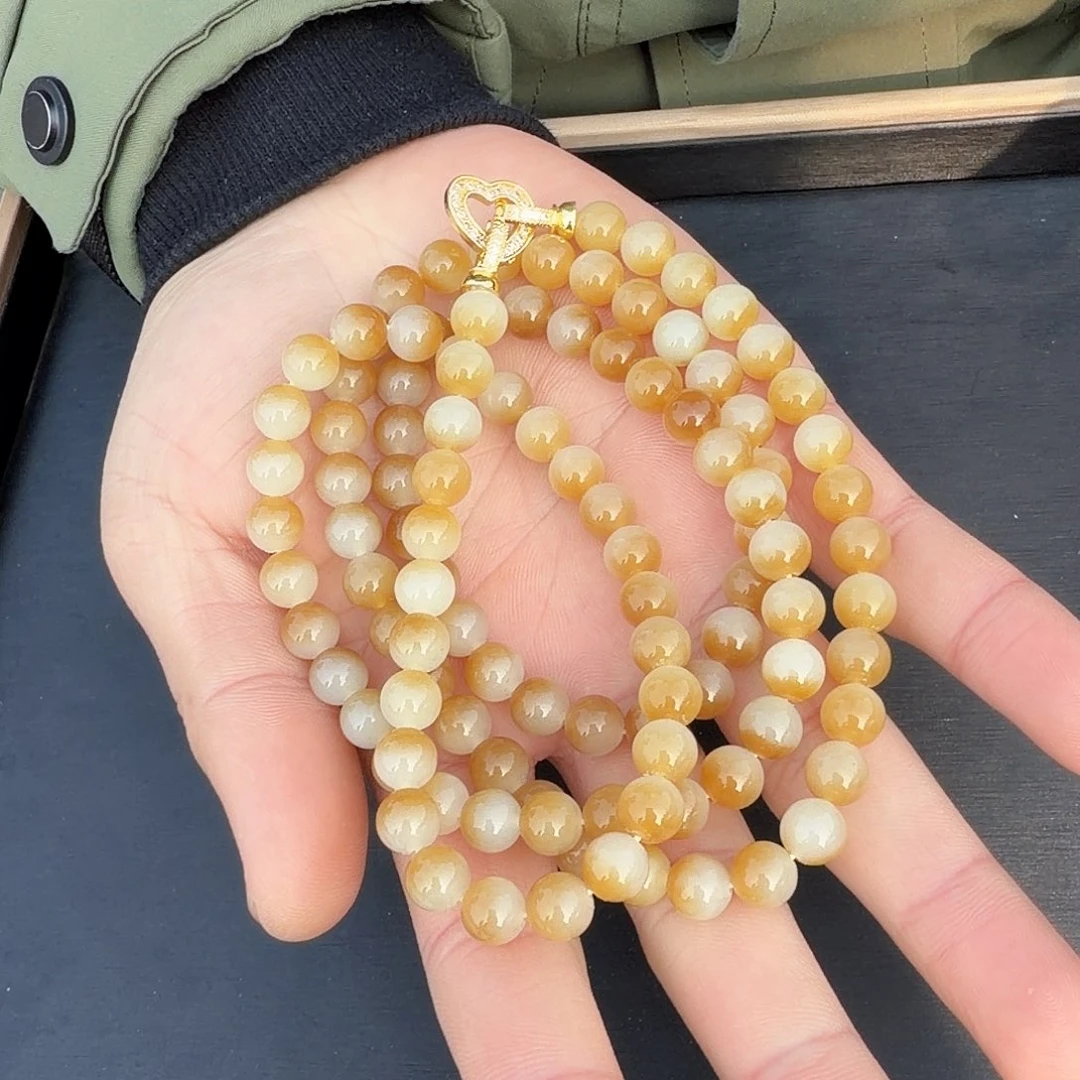 和田玉未镶嵌颈饰且末糖白长链108