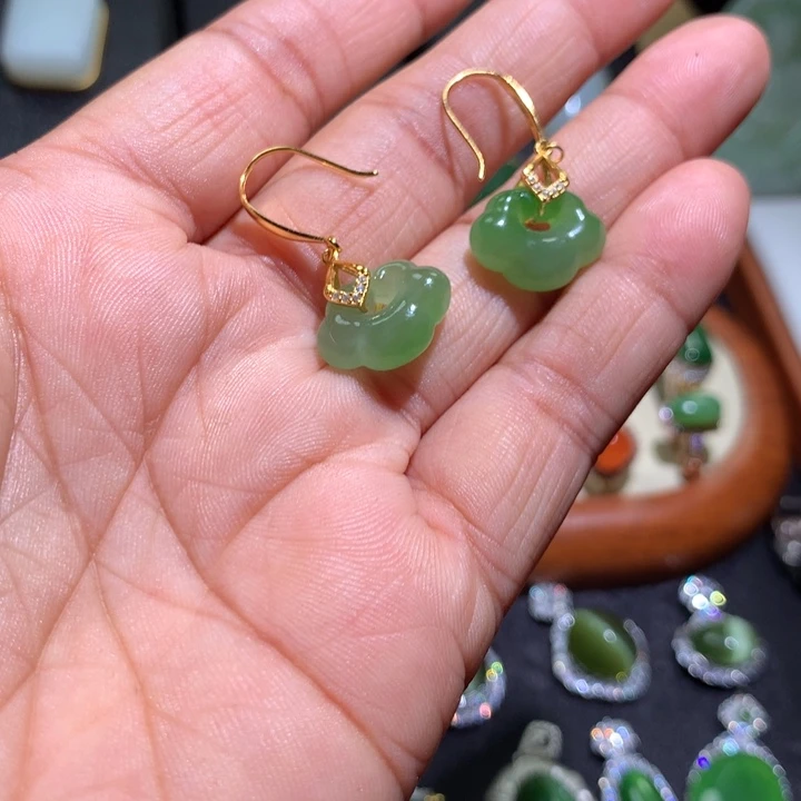 和田玉耳坠银S925镶嵌