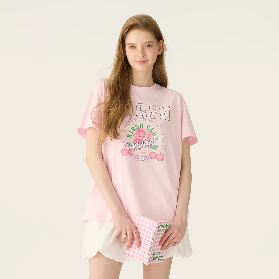 樱桃KIRSH 经典印花短袖T恤女2025夏季韩版宽松圆领上衣女生