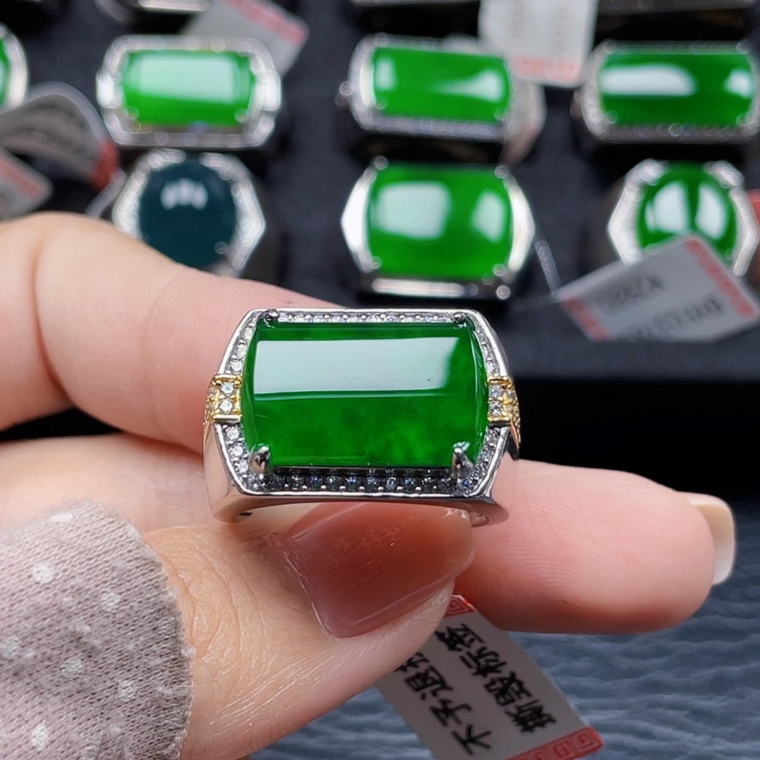 翡翠银S925镶嵌戒指天然A货翡翠没运费险3952