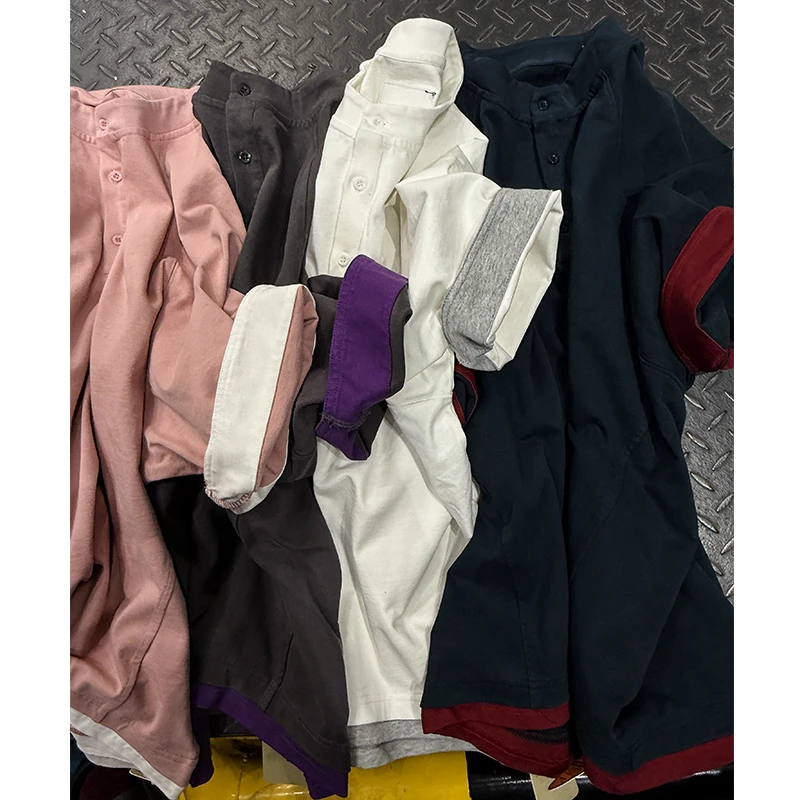 380克重磅廓形撞色假两件短袖夏季男士亨利领蝙蝠袖T恤情侣