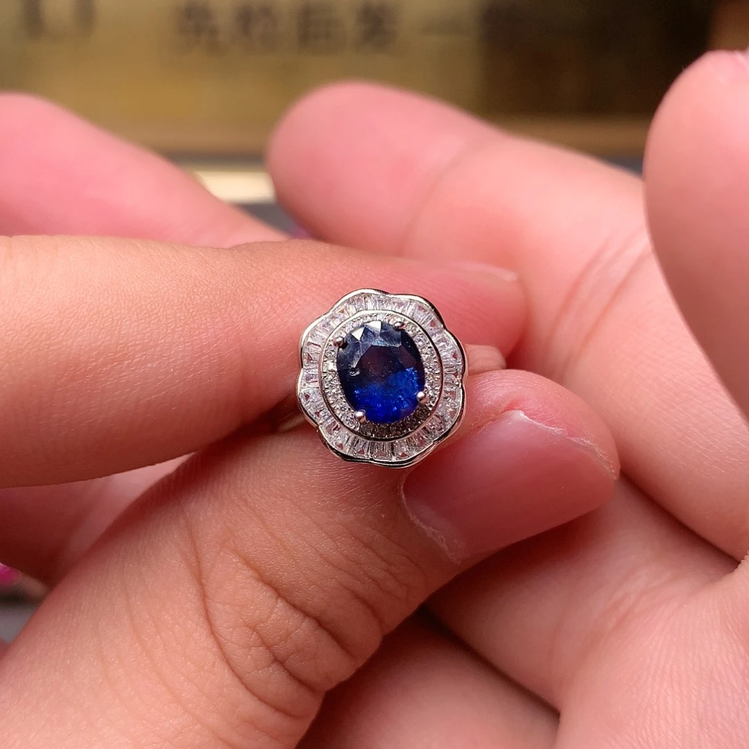 蓝宝石戒指银S925镶嵌