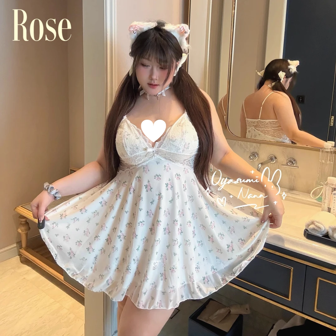 Rose*南法假日*大码*纯欲碎花蕾丝带胸垫吊带睡裙高级