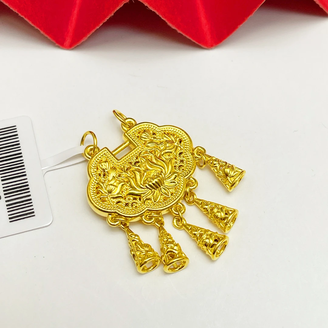 姐妹黄金 足金999铃兰花同心莲精致锁宝吊坠