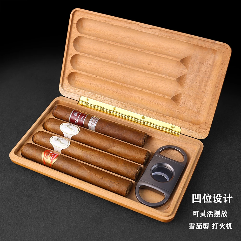 时尚轻薄创意雪茄保湿盒雪松木原木实木醇养雪茄便携四槽配一包69