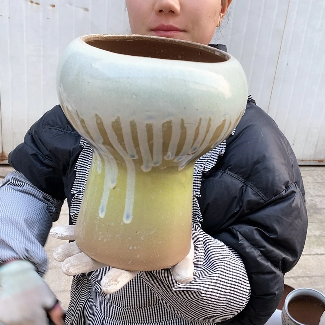 紫砂花盆瑕疵口15高23