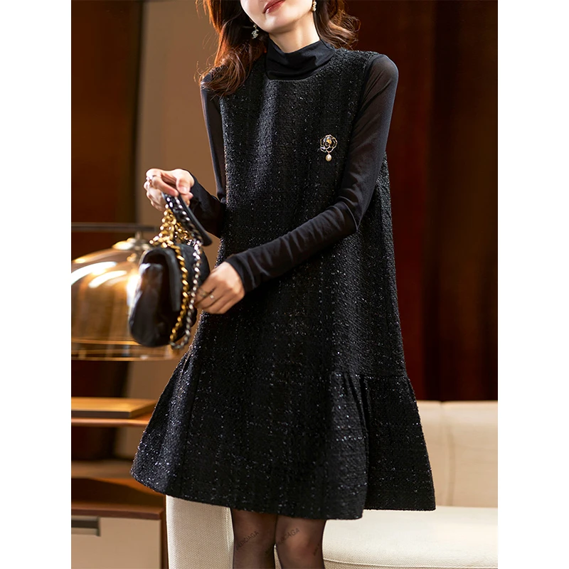 气质无袖小香风连衣裙女欧货春季百搭鱼尾裙子2025年新款大码女装