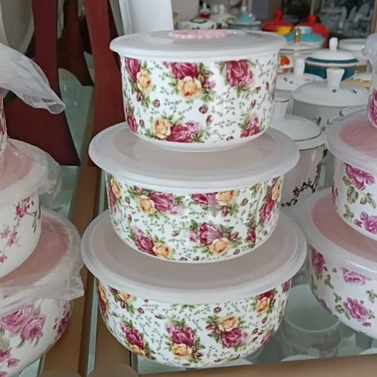 新疆西藏包邮小玫瑰花骨质瓷三件套保鲜碗