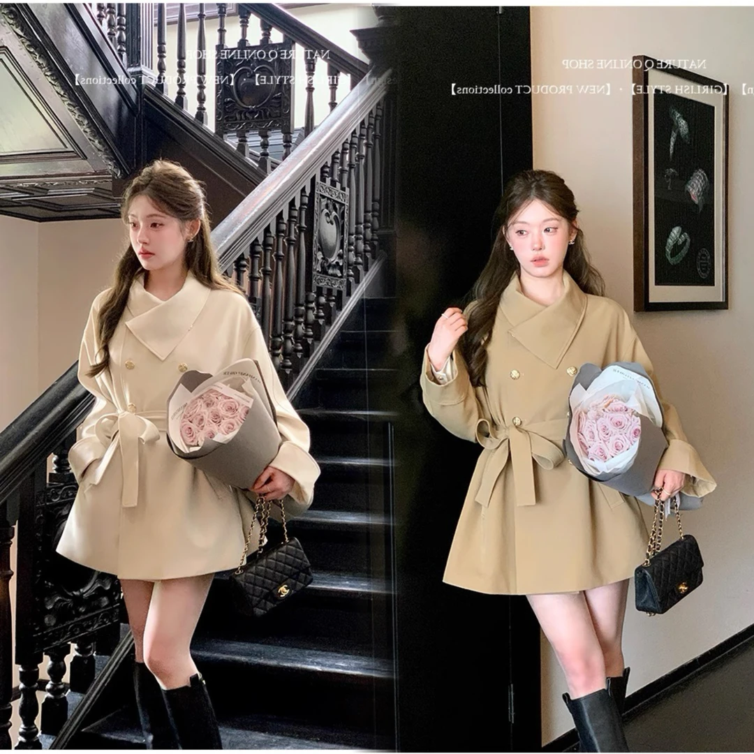 【密】【有里布】【送腰带】系带收腰风衣外套女高级感大衣TX0048