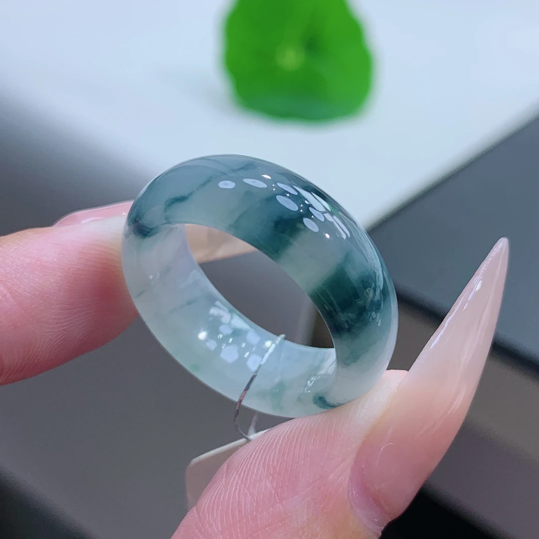 16-17圈 缅甸天然A货翡翠 冰飘蓝花牛仔蓝宽版小轮胎17.7-7.8-3.6