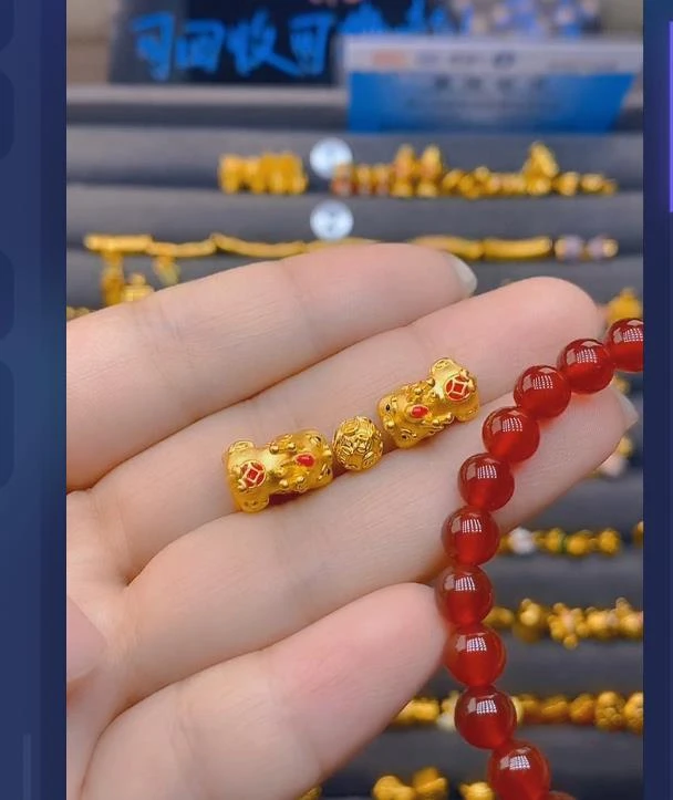 足金999钱币貔貅2个+卡6钱1颗玛 瑙手串/ 多样性发