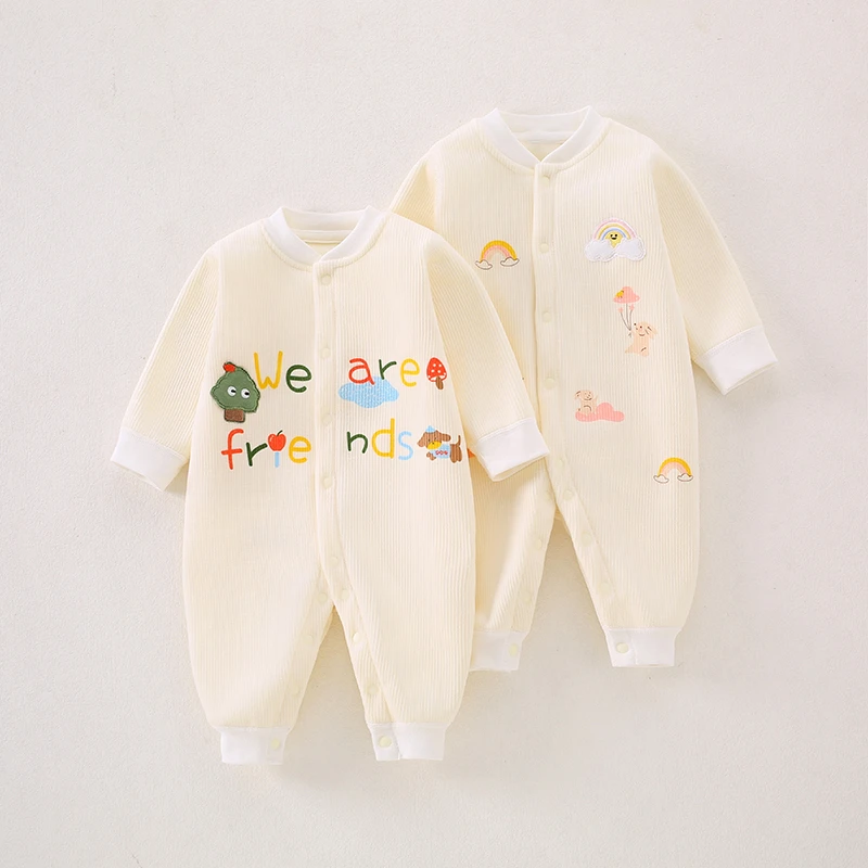 婴儿加绒连体衣秋冬装加厚男女宝宝哈衣睡衣新生儿保暖衣服内穿