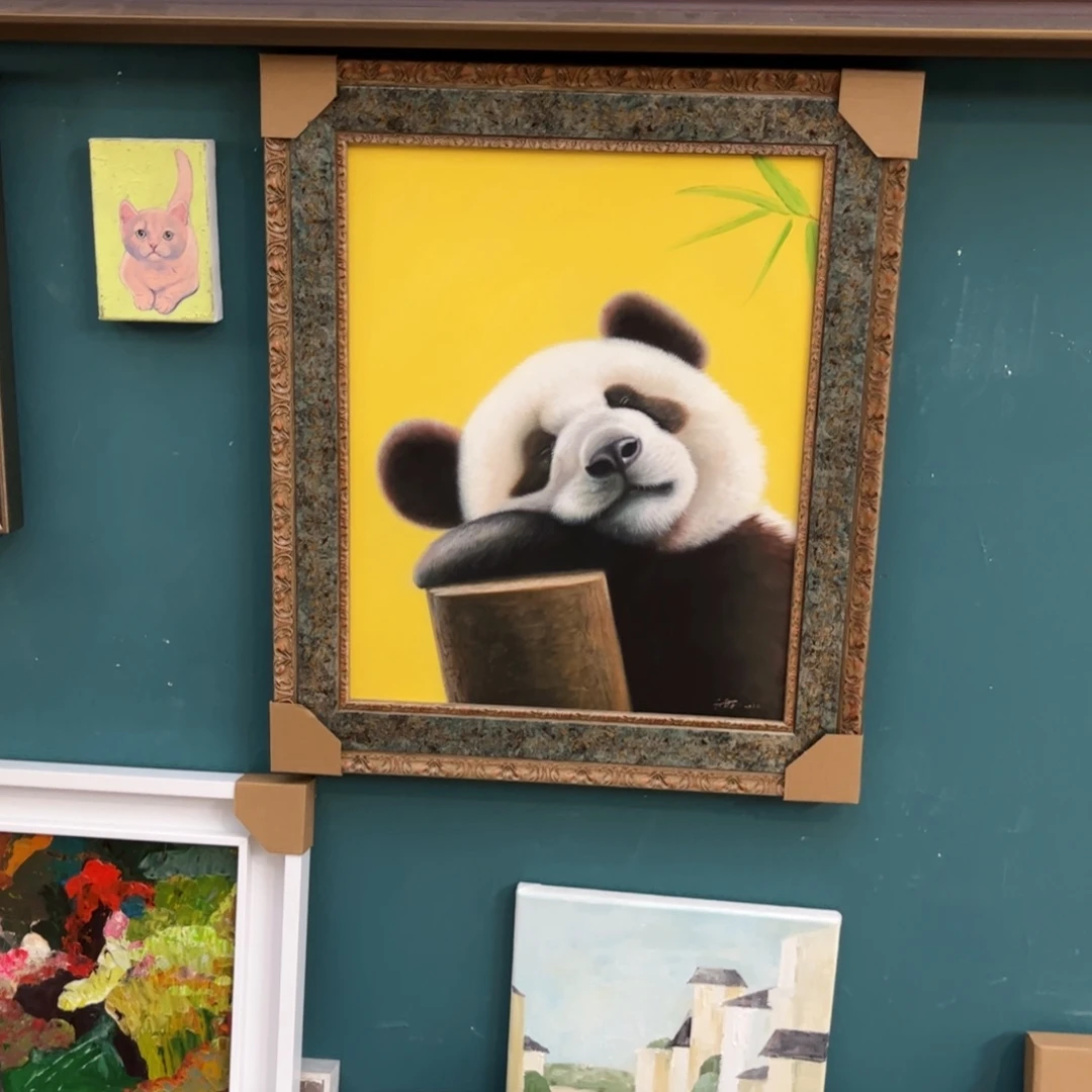 油画熊猫手绘油画