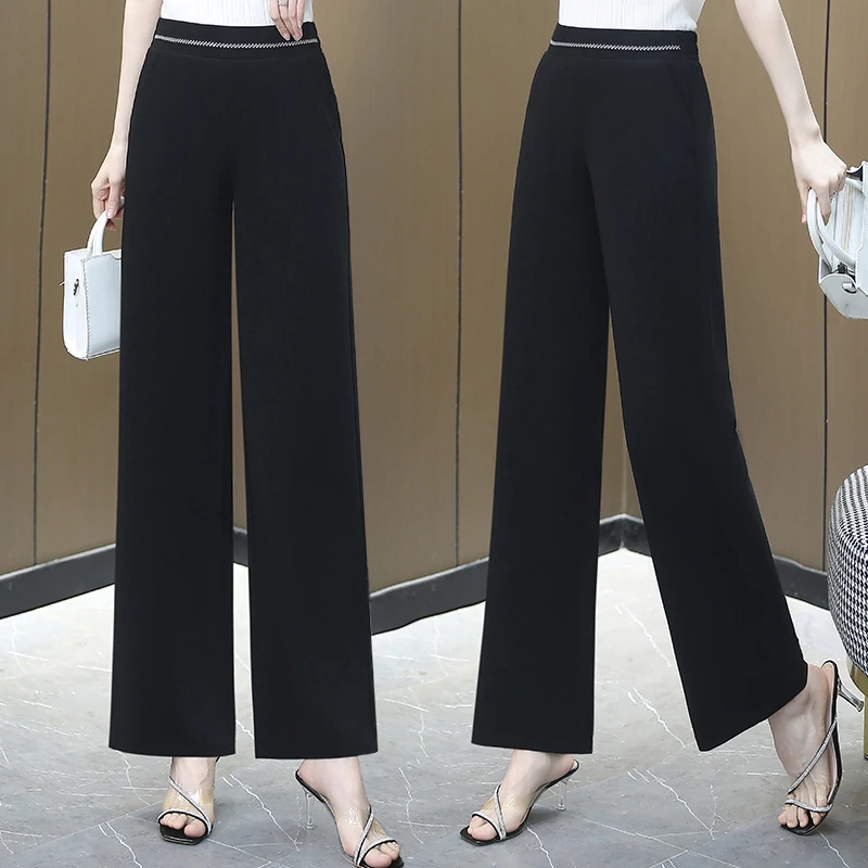 春夏季新款2025时尚凉丝中老年直筒裤气质大码显瘦薄款黑色