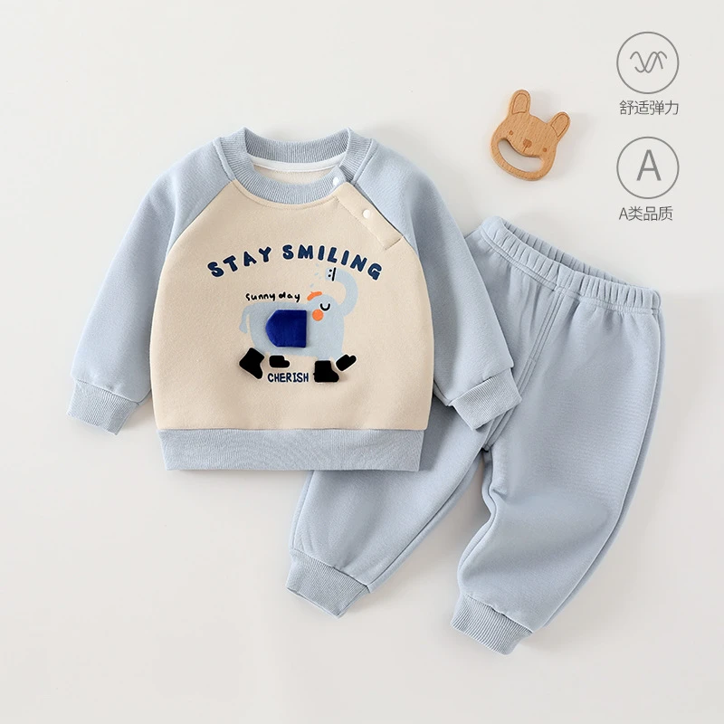 新生婴儿衣服秋冬卫衣套装休闲a类-宝宝薄棉衣无骨外出服春秋夹棉