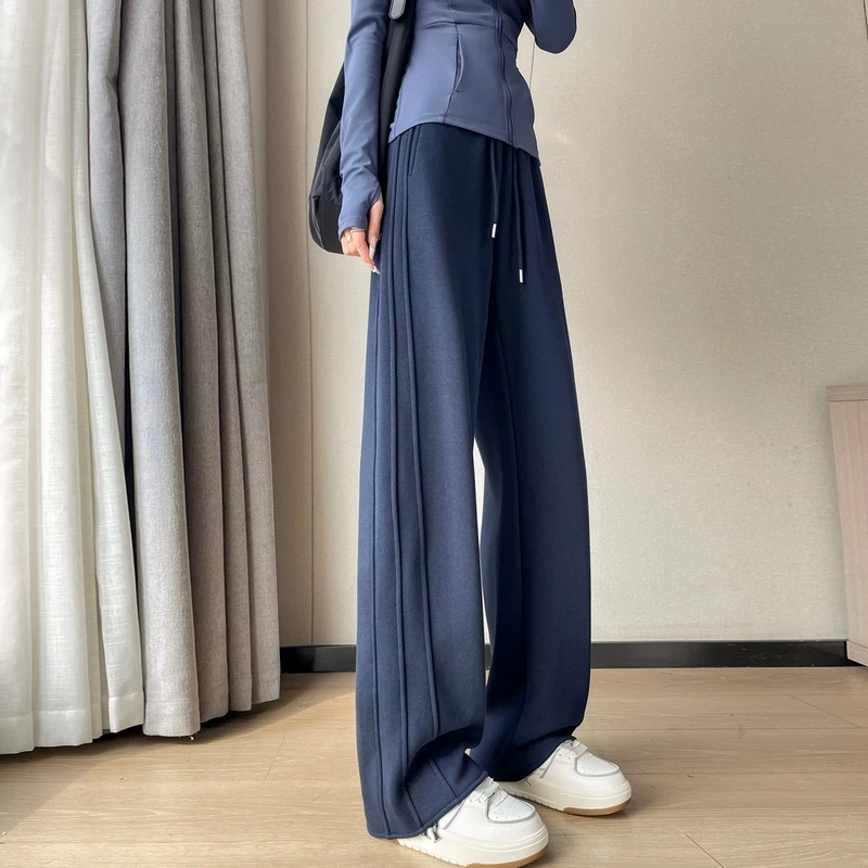 大码窄版香蕉阔腿裤女秋冬加绒新款高腰休闲裤直筒运动弯刀卫裤子