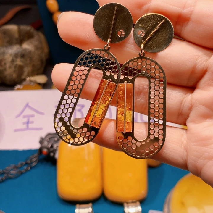 琥珀未镶嵌耳饰波兰设计款琥珀蜜蜡
