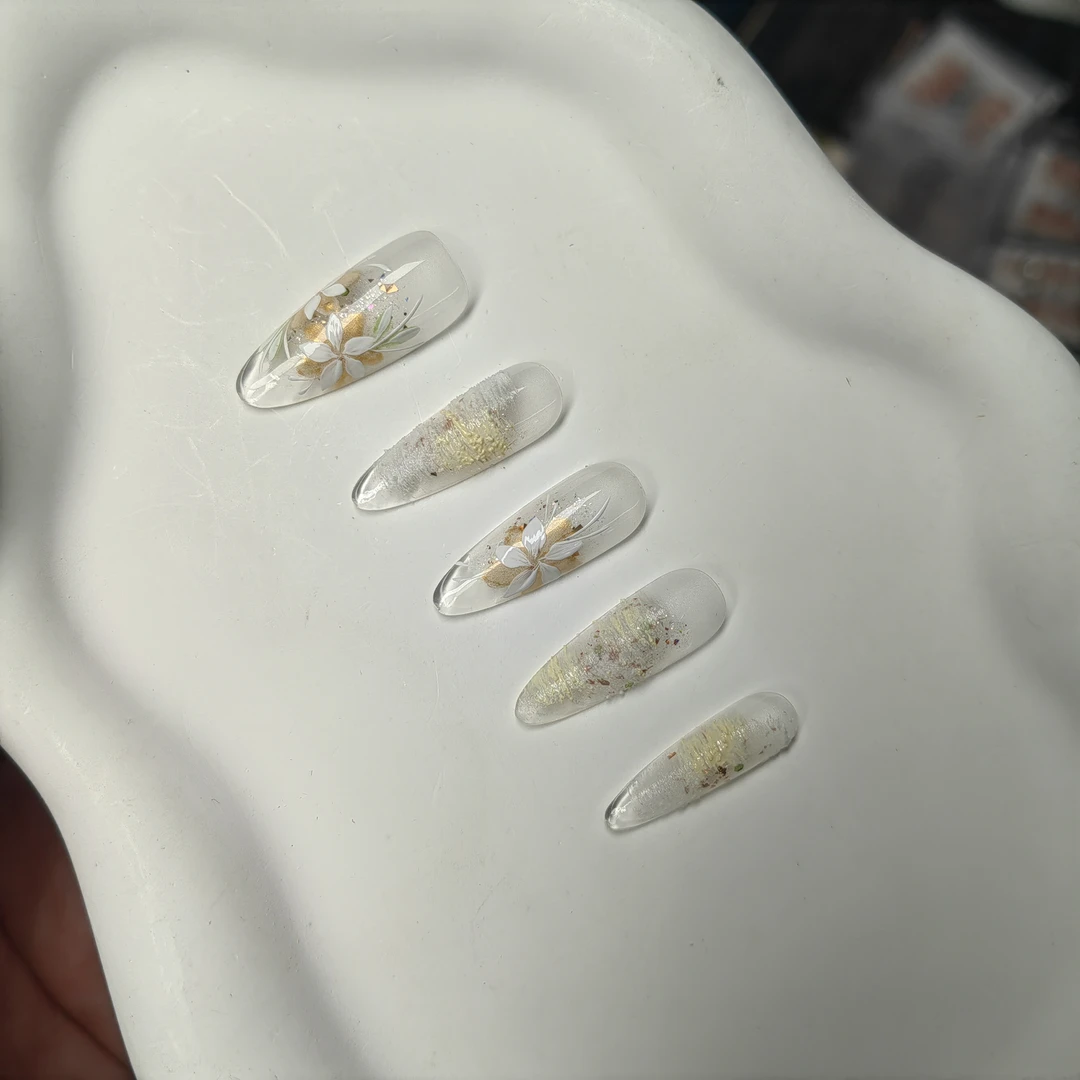 巴仑美【金香飘】设计师款 金菊飘香 纯手工可重复穿戴美甲