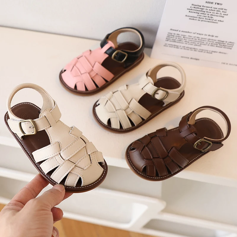 儿童凉鞋2025韩版中小女孩包头凉鞋编织镂空宝宝鞋防滑沙滩凉鞋