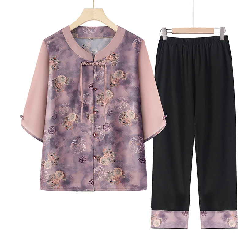 中老年女装妈妈装套装老年人衣服奶奶装夏装两件套