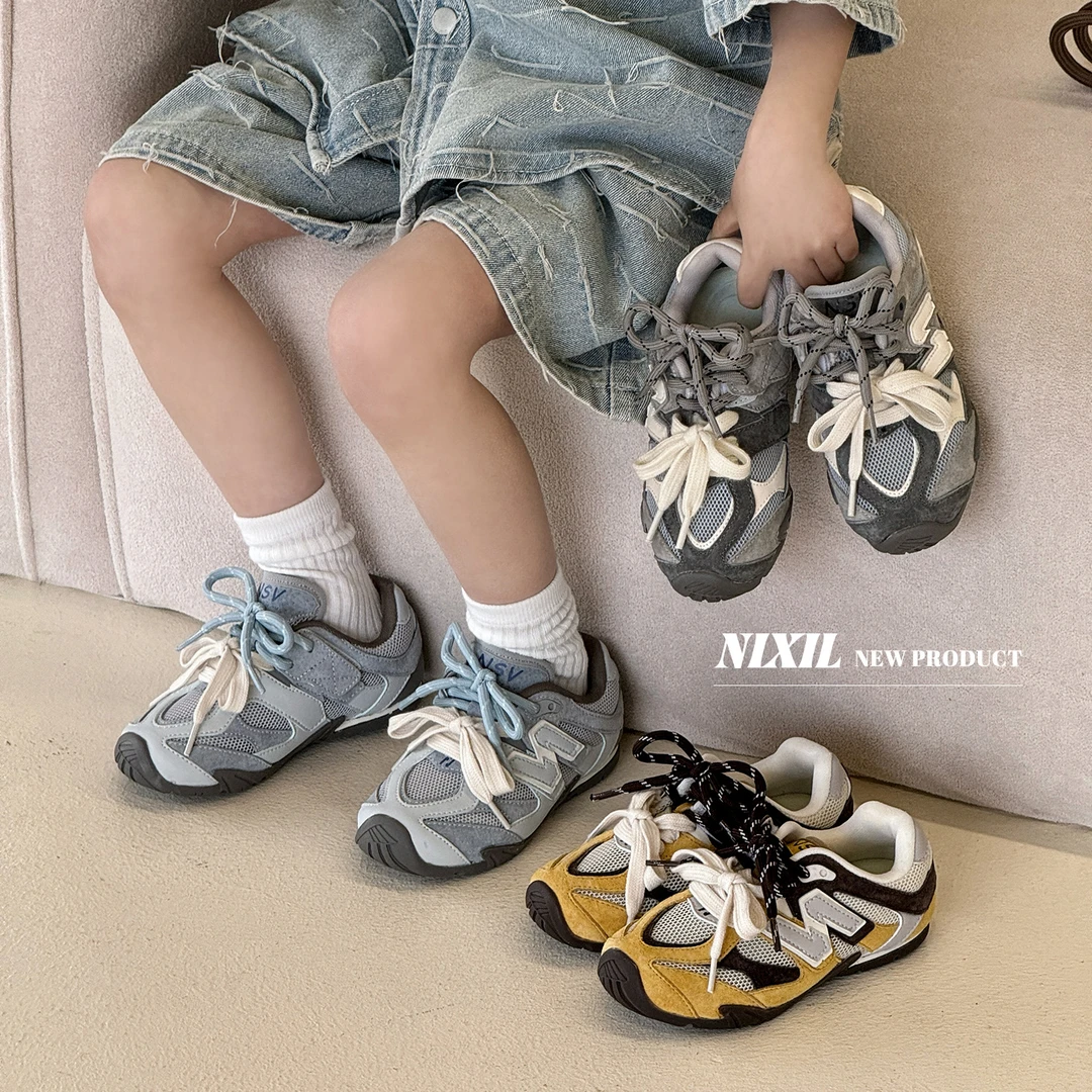 儿童鞋子2025夏季新款女童运动鞋复古透气网面网鞋男童软底德训鞋