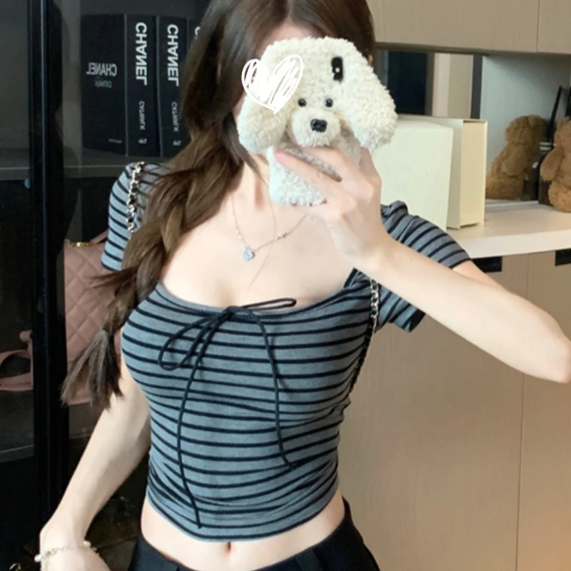 韩系穿搭纯欲短袖恤2025年夏季新款绝美修身显瘦辣妹百搭女上衣