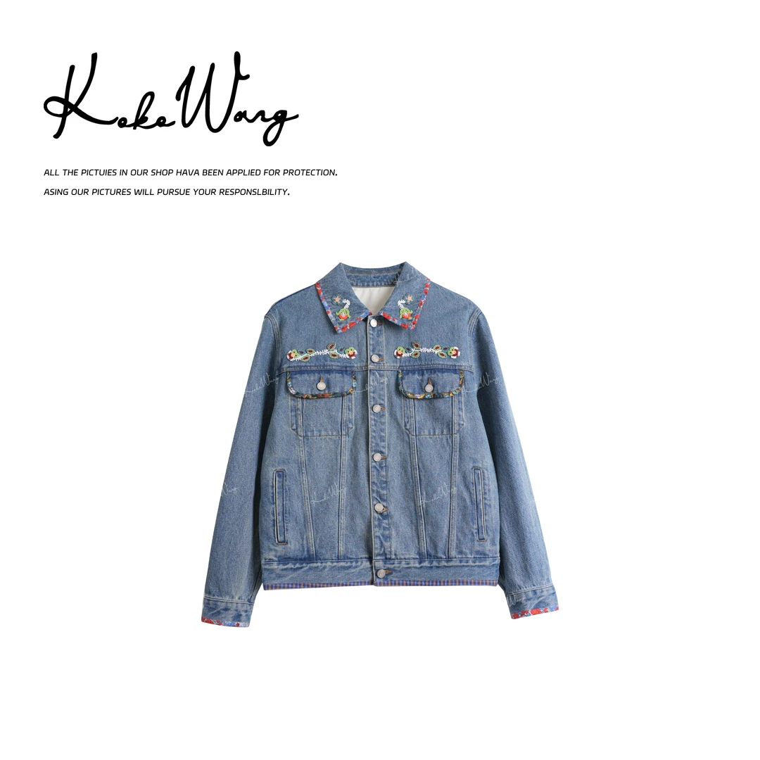 KOKO WANG早秋时尚气质华伦刺绣花边休闲百搭牛仔外套X5705G12W43