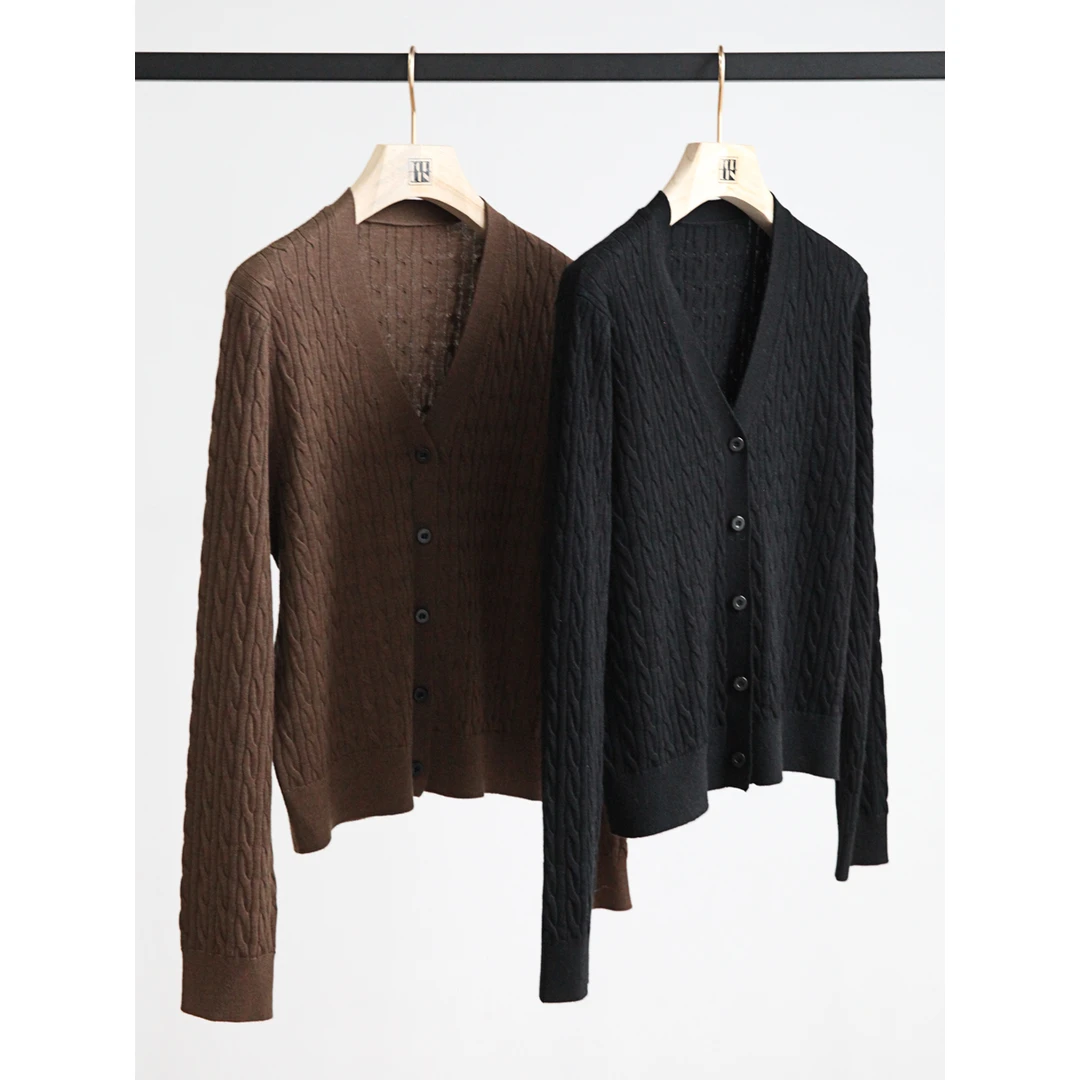 Forlin 芙临 经典绞花桑蚕丝羊毛开衫 BZ10052 S