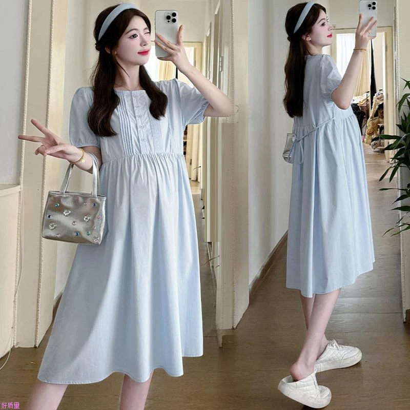 孕妇夏装短袖上衣夏款裙子新款衣服夏季时尚洋气休闲中长连衣裙