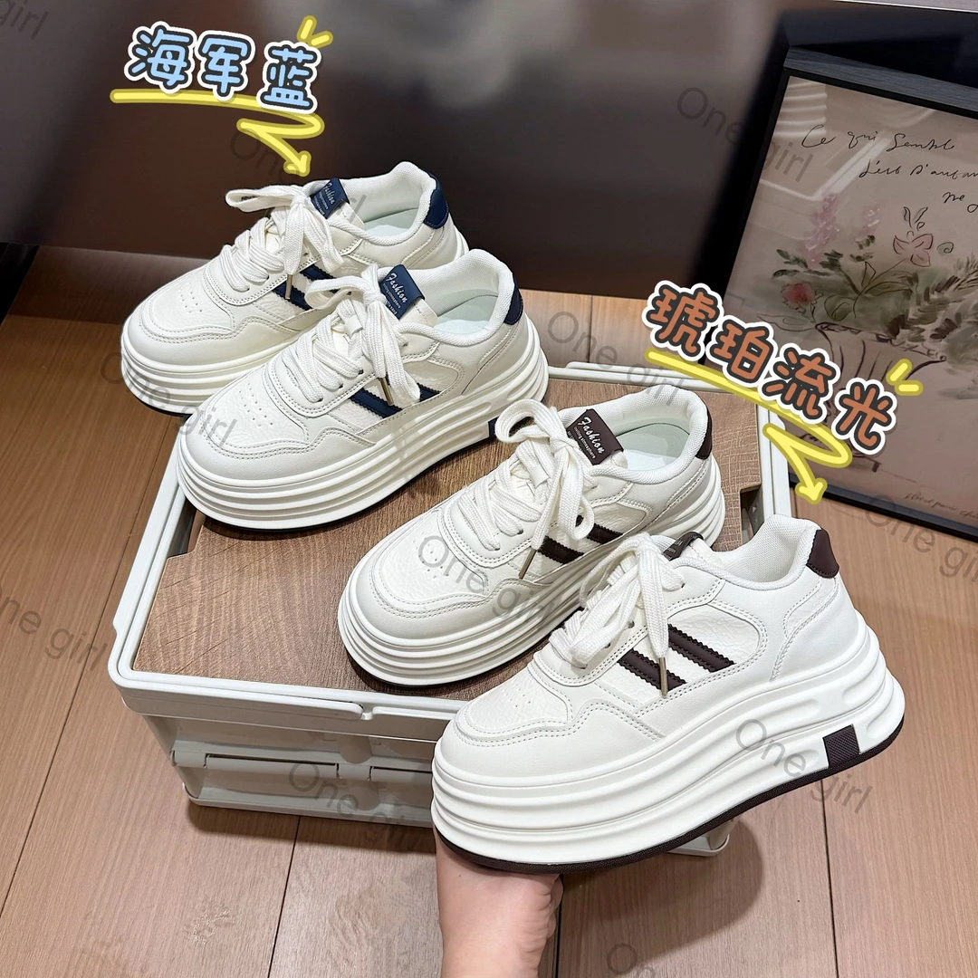 【琥珀流光】踩屎感小白鞋女款2025秋季透气厚底软底休闲运动板鞋