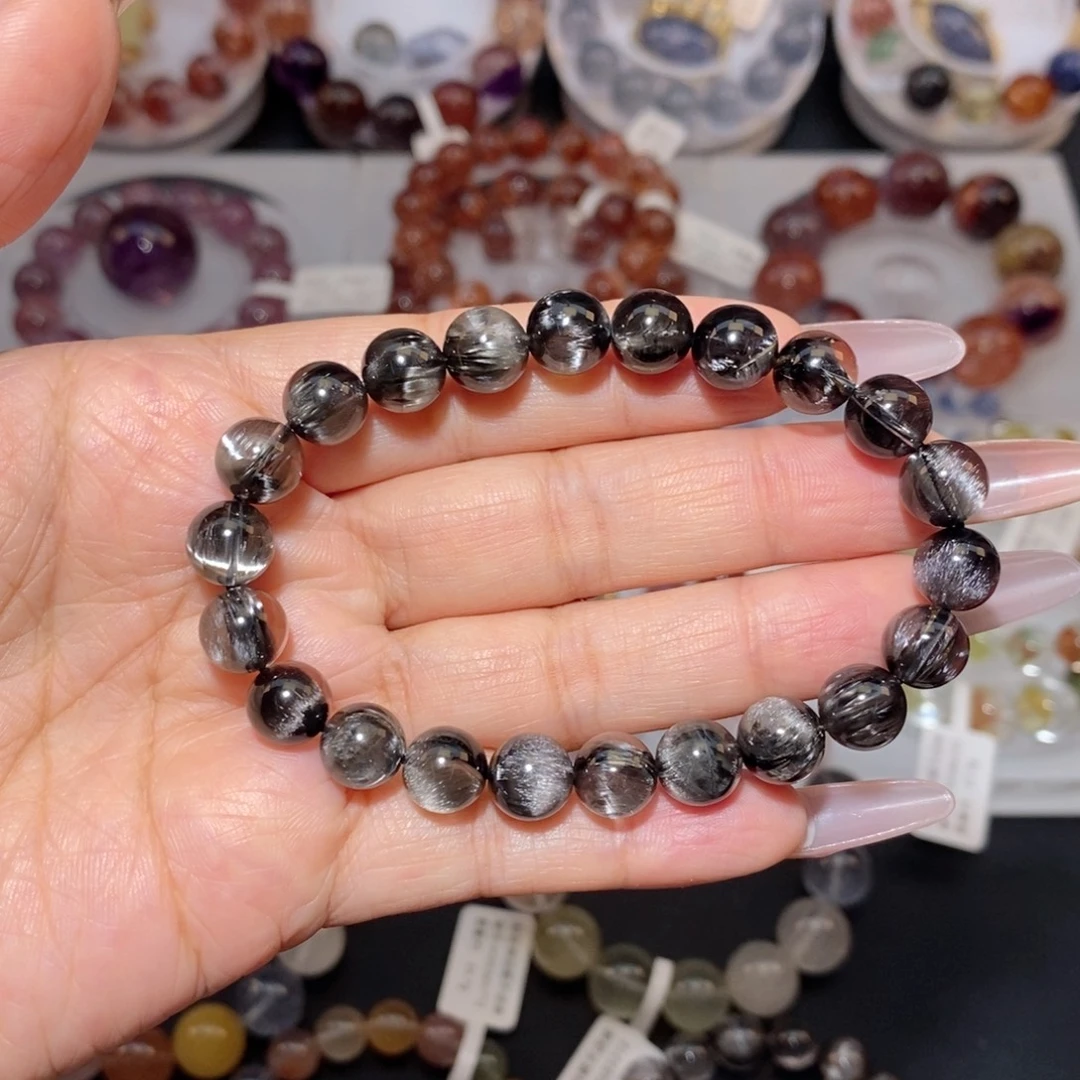 嘤***怪手链未镶嵌水晶黑银钛