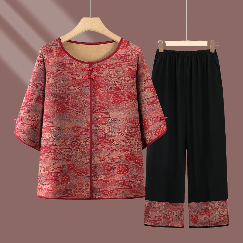 2025衬衫女款洋气衬衣奶奶装夏季中袖妈妈装老人衣服透气舒适衬衫