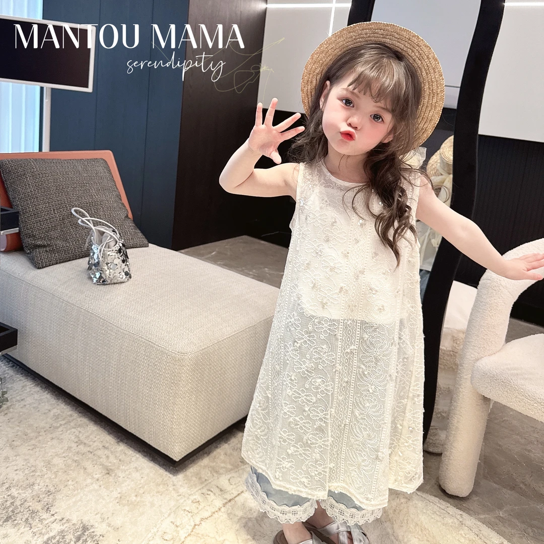 【Mt studio】【现货】设计感蕾丝裙上衣夏季女童透气百搭阔腿牛仔裤