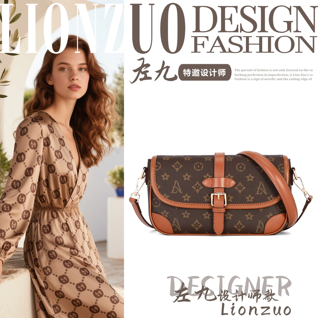 【左九设计师款】新款时尚百搭手提单肩包A1010咖色