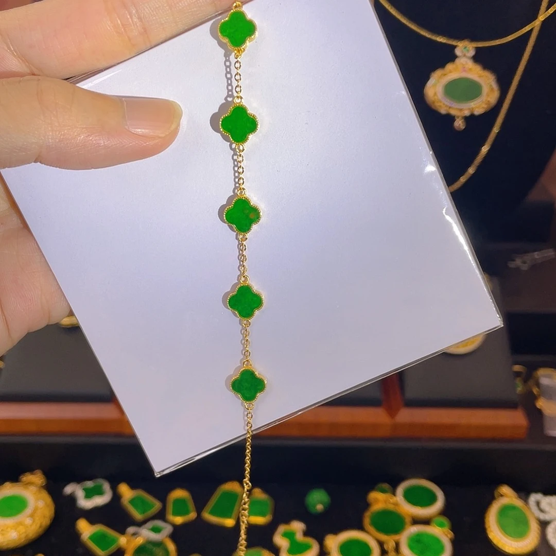 银S925镀金镶嵌手链翡翠