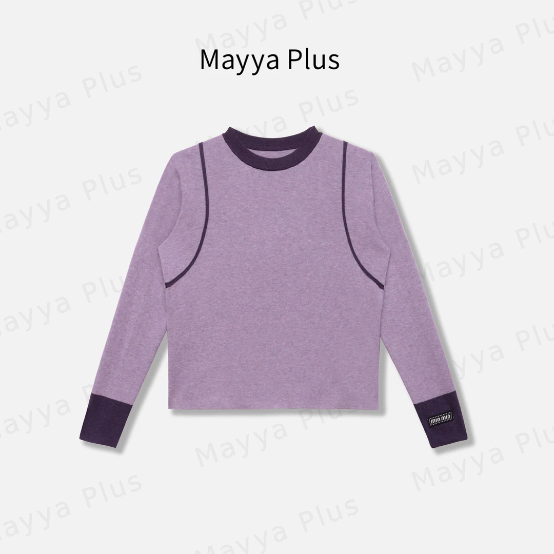【诺言】Mayya Plus麦芽定制韩系流光风女秋冬撞色圆领毛衣32537228