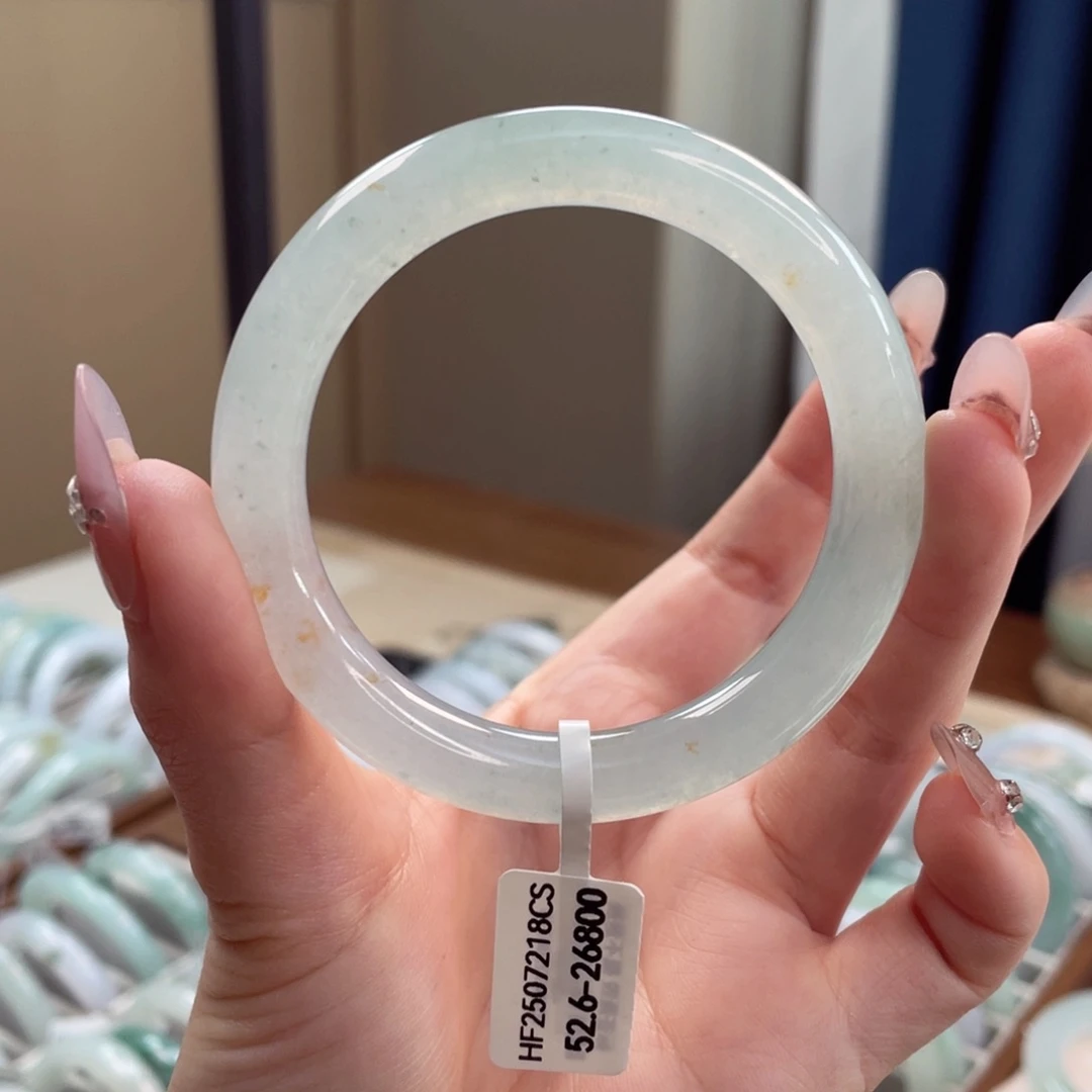 翡翠手镯未镶嵌52.6大冰透透亮晴蓝底带桂花糕19号