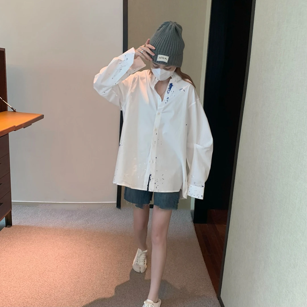 衬衫网红洋气炸街女装春秋白色长袖时尚宽松休闲百搭设计感衬衣