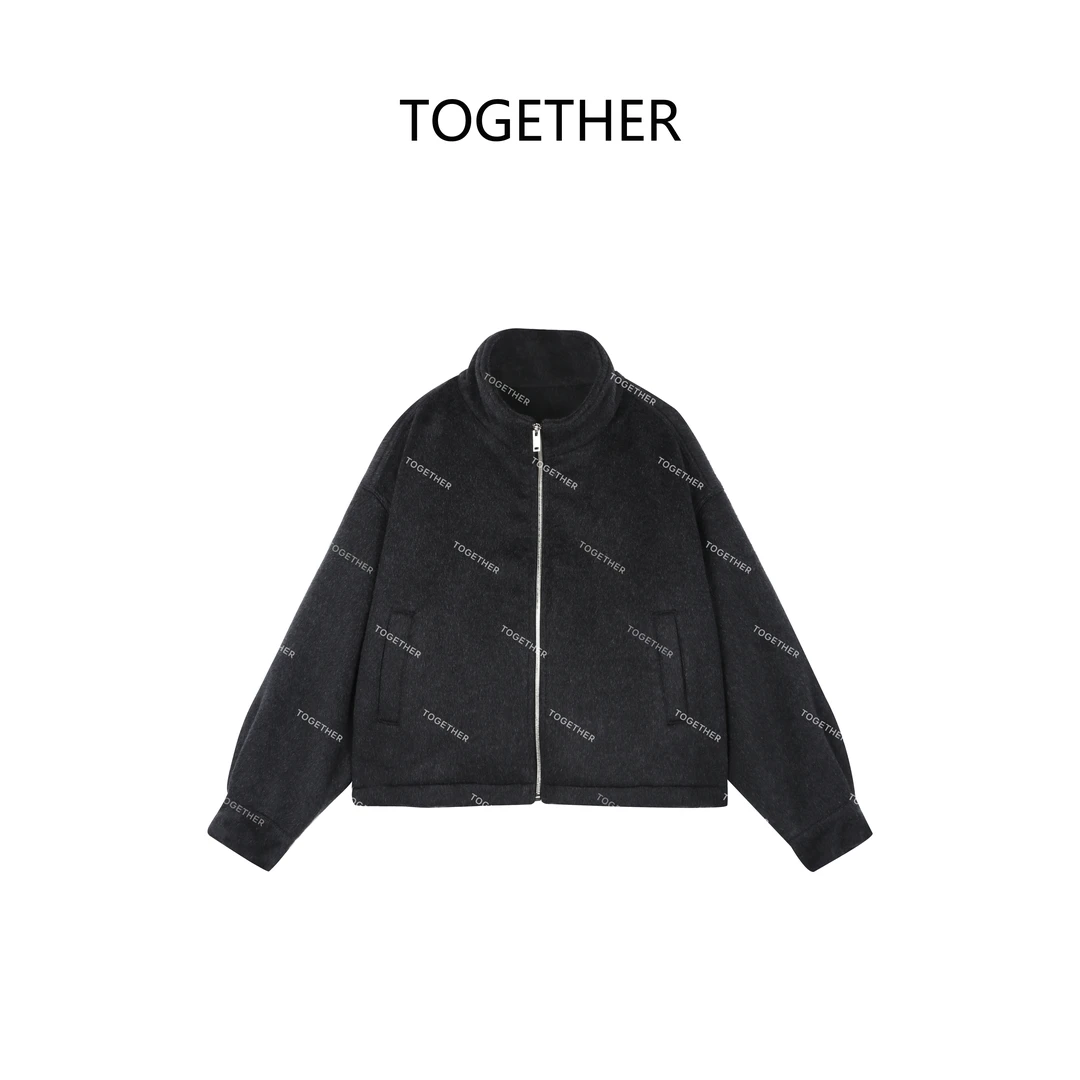 【TOGETHER】 秋冬款立领拉链门襟宽松短款双面呢大衣外套QZH2001