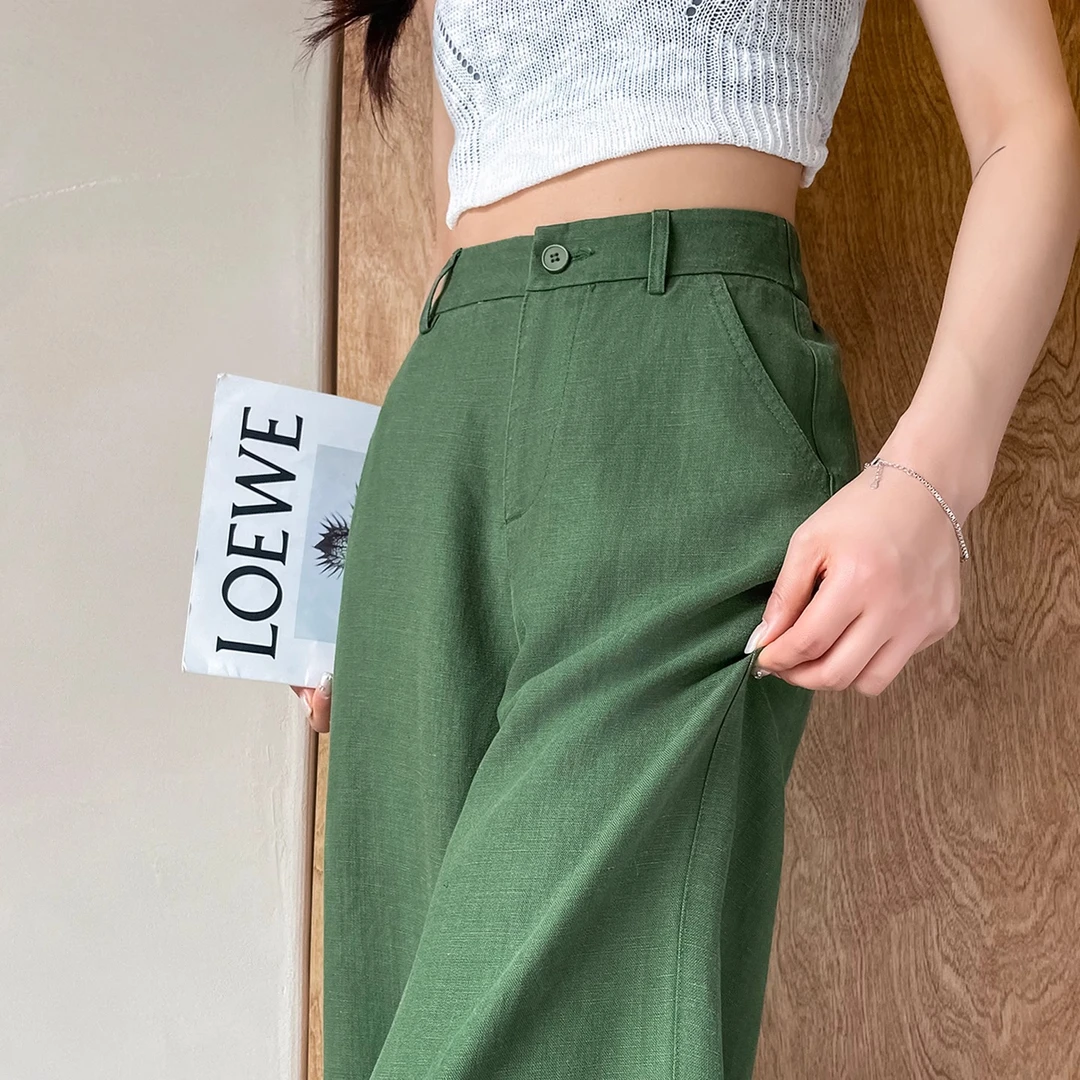 天丝亚麻阔腿裤女2025款夏季薄款高腰垂感宽松窄版休闲直筒裤子女