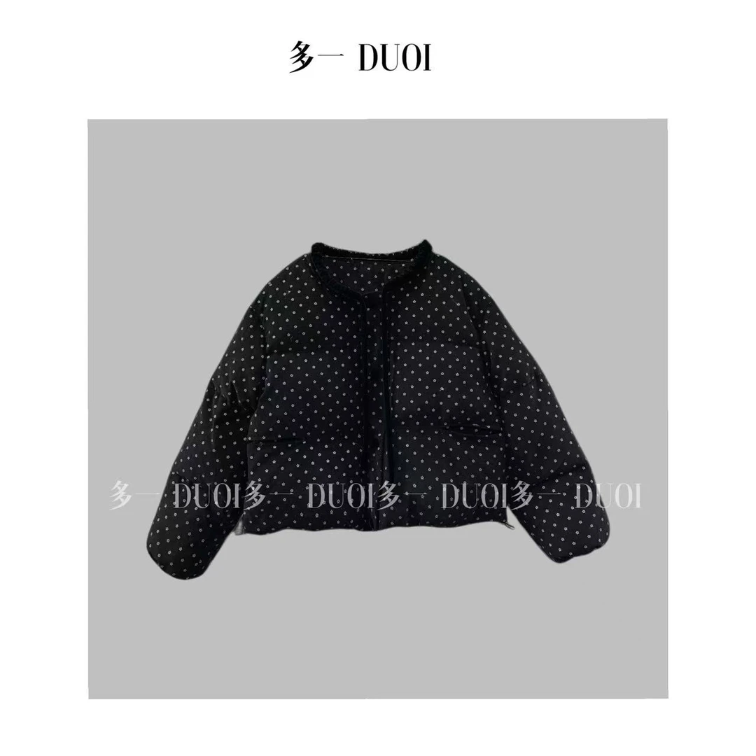 多一“繁星”2025冬季花边领拼接丝绒花朵休闲保暖百搭羽绒服