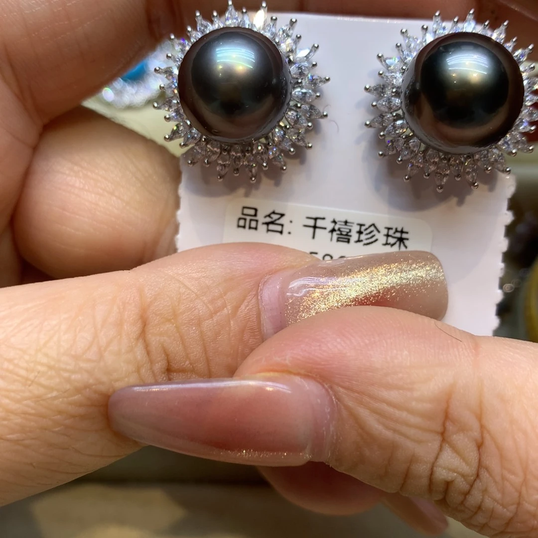 银S925镶嵌耳饰海水珍珠