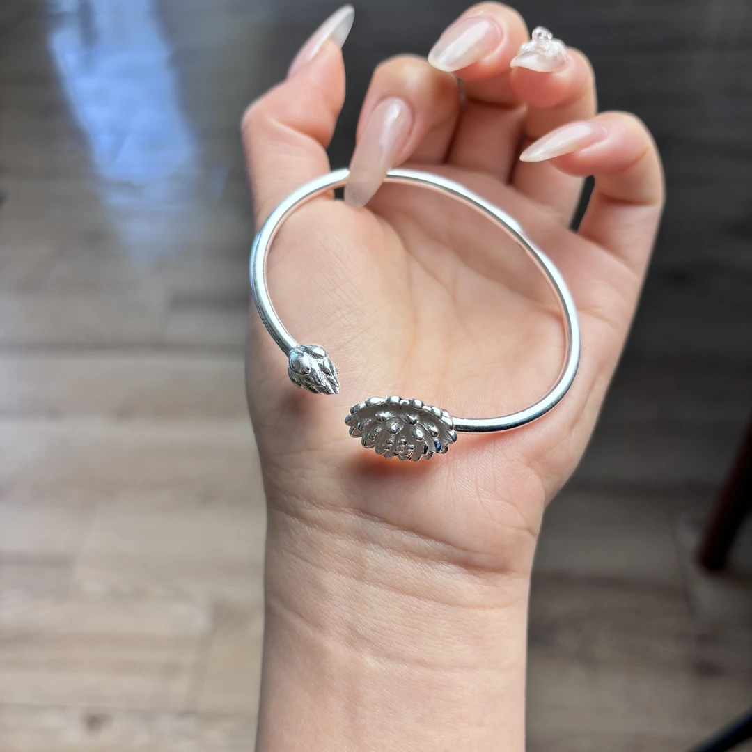 足银手镯 6足银999吊坠莲花高级感小众简约百搭时尚新中式古法S