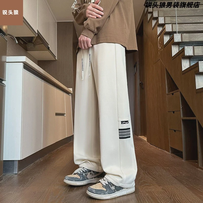 菠萝格休闲裤男秋季新款小众设计感拼接卫裤美式潮牌宽松大码裤子