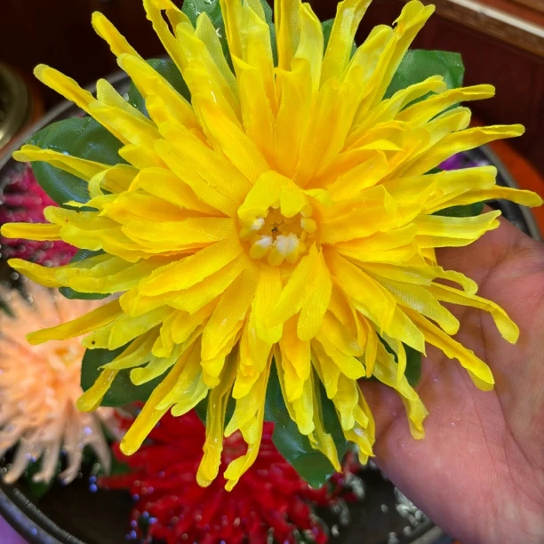 17公分花托叶仿真菊花七彩一包7个花朵