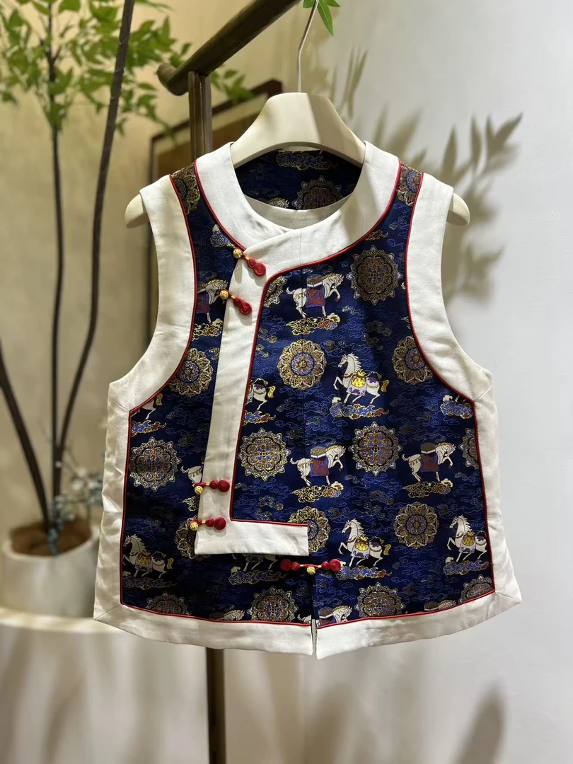 马上有福织金宋锦马甲【钱小萍正品】纯手工高奢新中式马甲