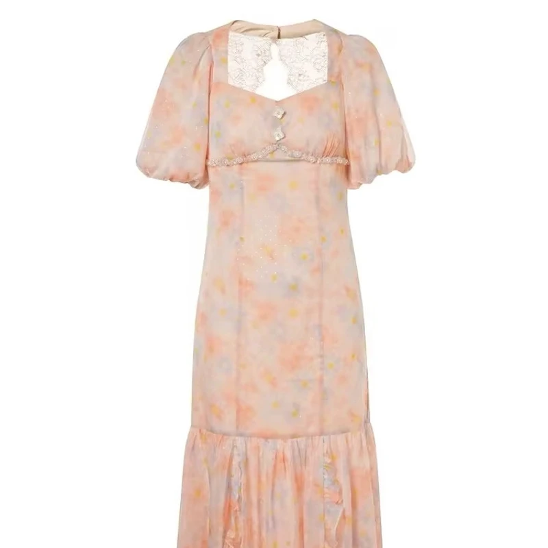 MAXRIENY仙美茶歇裙女装碎花连衣裙时尚蕾丝玛克茜妮MC88DR278F40