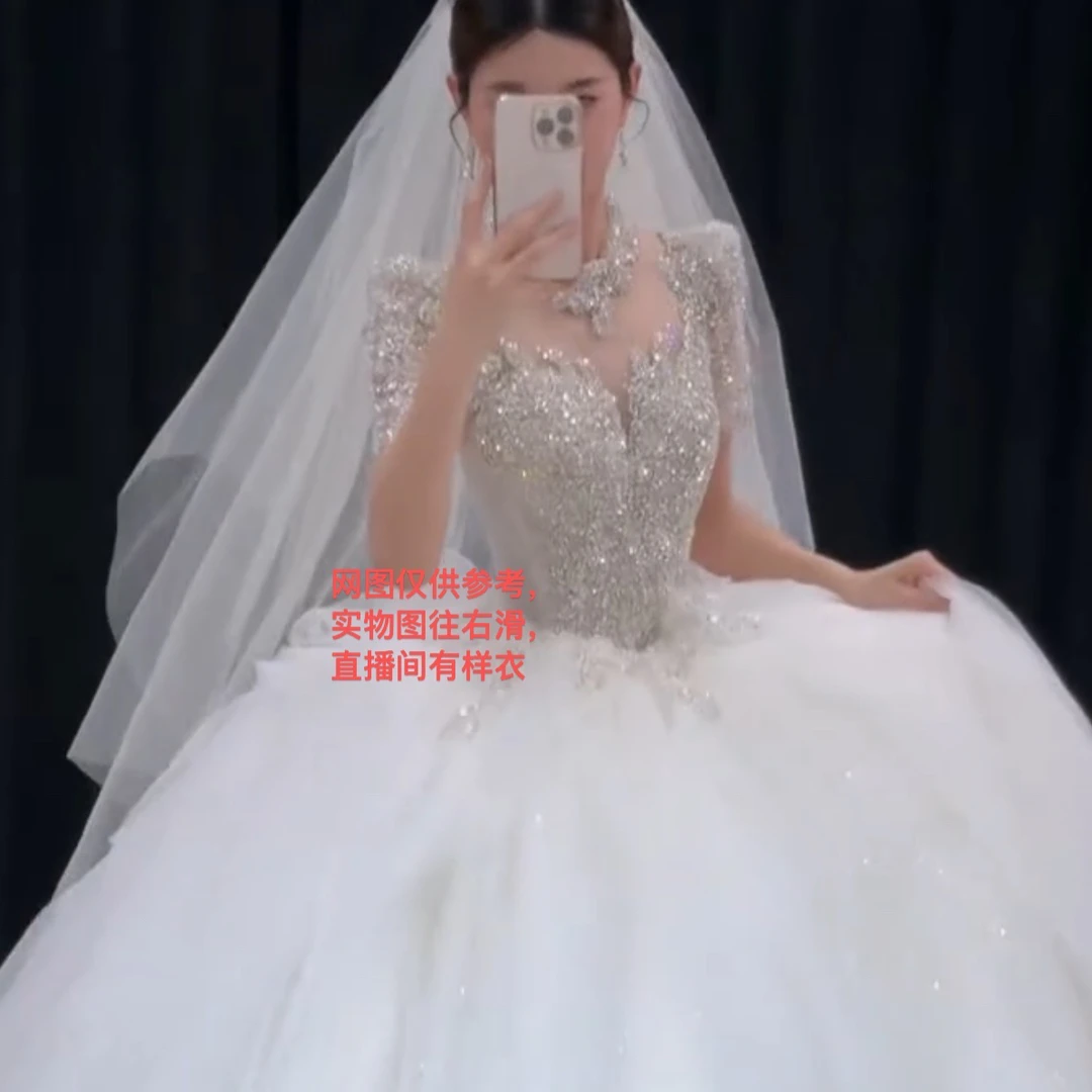 (LOEVER婚纱工厂)中腰短袖女婚纱气质公主齐地白色(可定做)